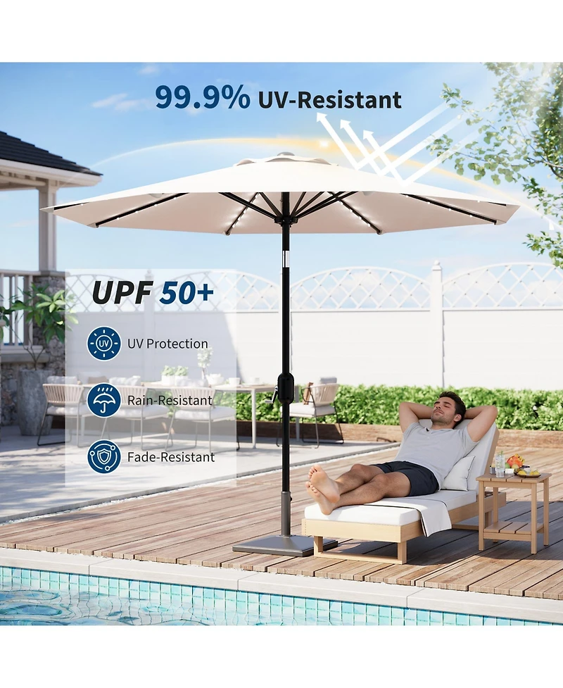 homfan 9Feet Outdoor Patio Market Umbrella, Tilt And Crank, 8 Sturdy Ribs, Waterproof Uv-Resistant Shade For Pool, Deck, Backyard