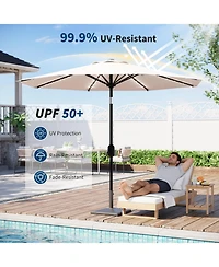 homfan 9Feet Outdoor Patio Market Umbrella, Tilt And Crank, 8 Sturdy Ribs, Waterproof Uv-Resistant Shade For Pool, Deck, Backyard