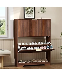 homfan Fluted Shoe Cabinet for Entryway with 2 Flip Drawers