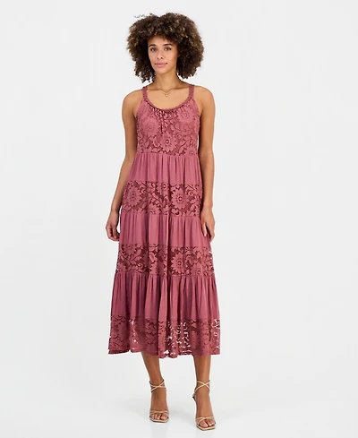 Robbie Bee Women's Lace-Trim Maxi Dress