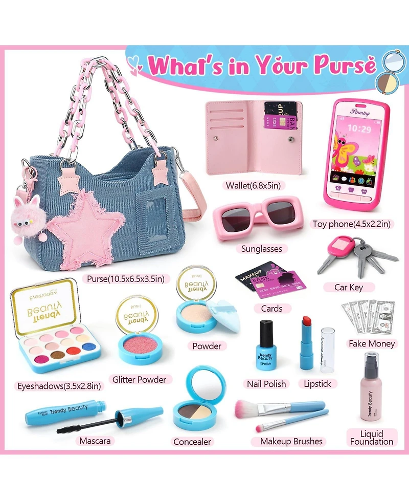 Gnuadz Purse Pretend Play Makeup Set Plushie Phone Wallet Princess Birthday Gifts Girl