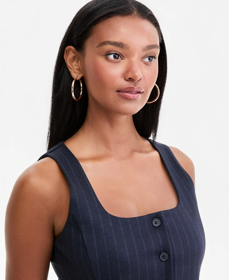 Bar Iii Women's Pinstripe Scoop-Neck Button-Front Vest, Macy's Exclusive
