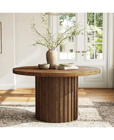 Tribesigns 47" Solid Wood Dining Table, Farmhouse Round Room Table for 4, Circle Kitchen Small Dinner Natural