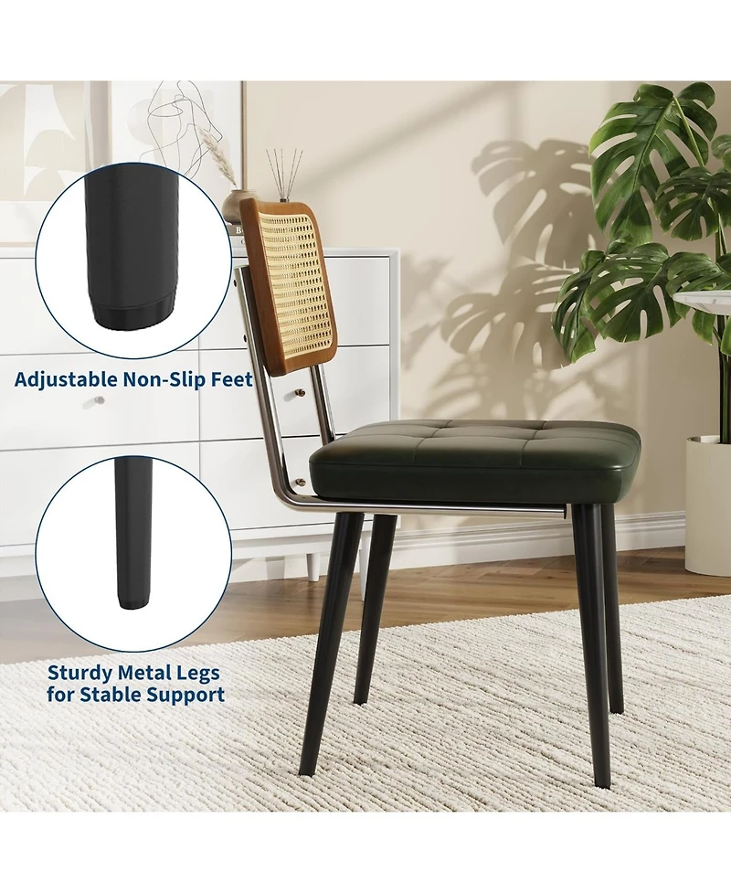 gaomon Rattan Dining Chairs Set of 2, Upholstered Dining Room Chairs with Rattan Backrest, Armless Side Chairs for Kitchen Living Room, Restaurant