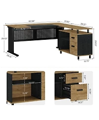 Tribesigns 63" L-Shaped Executive Desk with File Cabinet, Drawers & Storage Shelves - Office Desk
