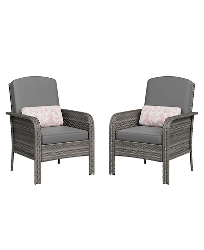 homfan Outdoor Wicker Chairs Set of 2 with High Backs and Cushions, Pe Rattan Patio Conversation Seating for Porch, Deck, Balcony