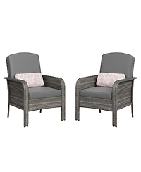homfan Outdoor Wicker Chairs Set of 2 with High Backs and Cushions, Pe Rattan Patio Conversation Seating for Porch, Deck, Balcony