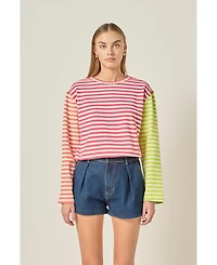English Factory Women's Striped Color Block Long Sleeve Tee