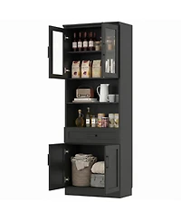 Aheaplus 80'' Tall Kitchen Pantry Cabinet with Glass Door and Wood Drawer