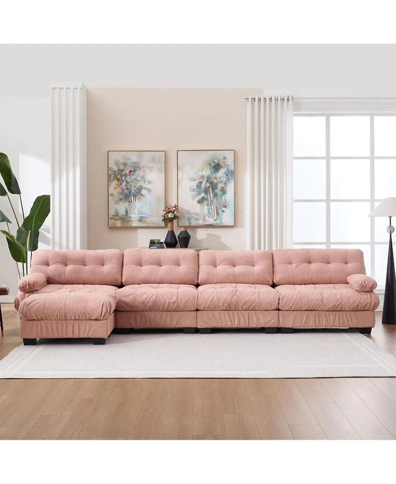 Clihome Modular Sectional Sofa Cloud Couch, L Shaped Sectional Couches for Living Room, Deep Seat Modular Couch with Round Armrests 6 Pillows