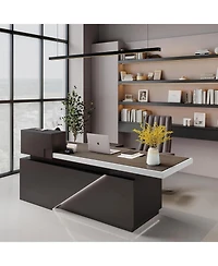 Logicfox Executive Office Desk with Cable Management Storage Cabinet Outlet Led