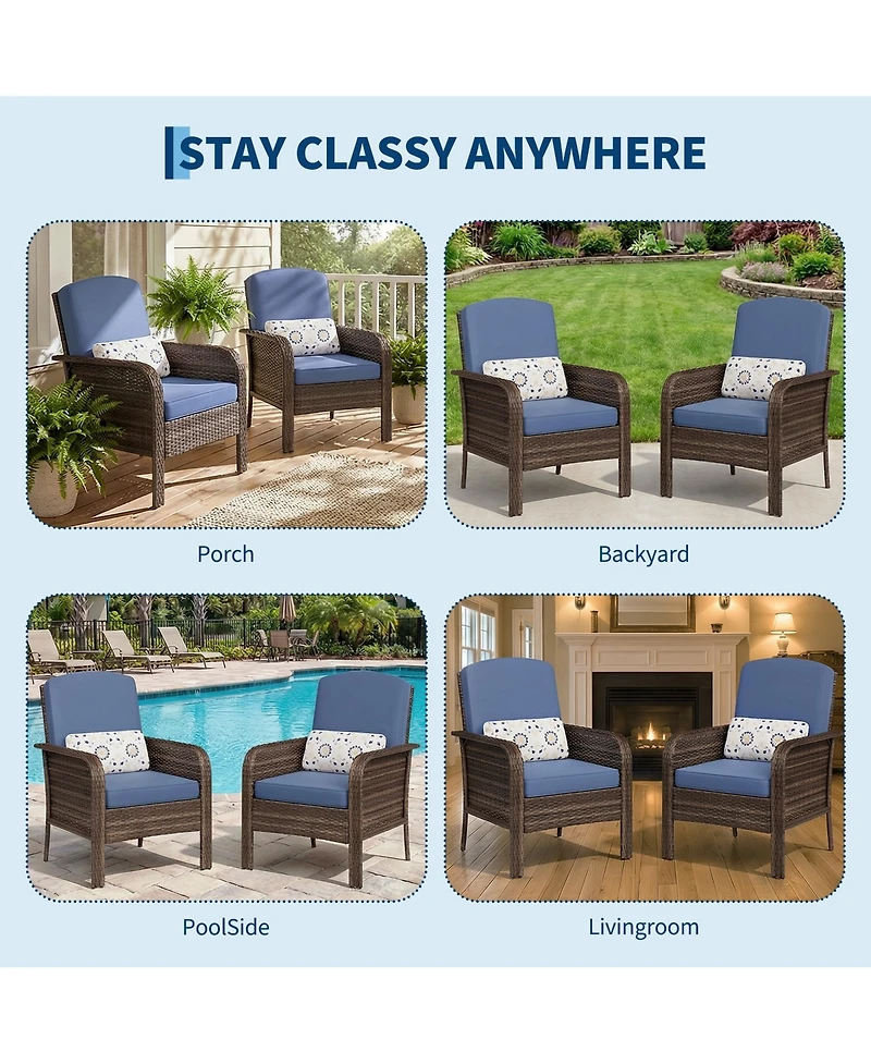 homfan Outdoor Wicker Chairs Set of 2 with High Backs and Cushions, Pe Rattan Patio Conversation Seating for Porch, Deck, Balcony