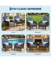 homfan Outdoor Wicker Chairs Set of 2 with High Backs and Cushions, Pe Rattan Patio Conversation Seating for Porch, Deck, Balcony