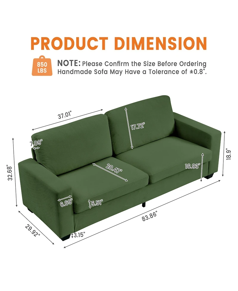 homfan Modern Oversized Deep Seat Loveseat with Soft Corduroy Fabric, Machine-Washable Covers and Durable Metal Frame - Cozy Seating for Living Room