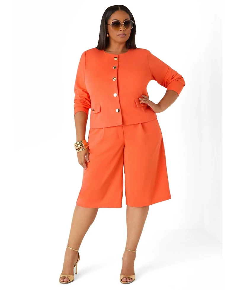 Ashley Stewart Women's Button Detailed Crepe Jacket