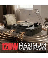 AudioSource All-in-One Vinyl Record Player Turntable, Bluetooth 5.4, 120W 2.1 Speakers & Subwoofer, Hi-Fi 2-Speed Belt Drive, Isolation System