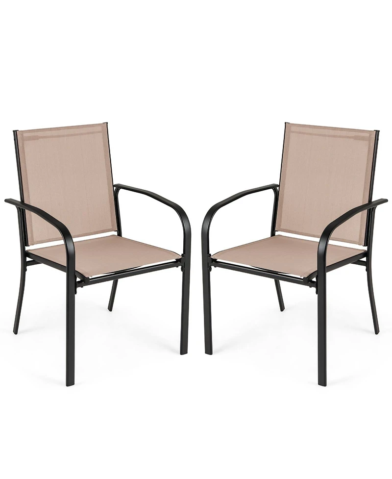 Gymax Outdoor Dining Chairs Set of 2 With Breathable Fabric Armrests High Back
