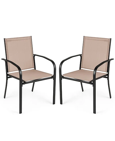 Gymax Outdoor Dining Chairs Set of 2 With Breathable Fabric Armrests High Back