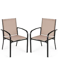 Gymax Outdoor Dining Chairs Set of 2 With Breathable Fabric Armrests High Back