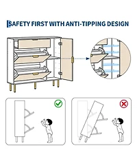 Homfan Shoe Storage 2 Flip Drawers, 1 Drawer, 1 Side Cabinet, Narrow Rack Metal Legs, Farmhouse Storage with Adjustable Shelves for Entryway