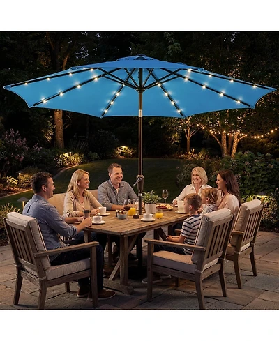 homfan 10Feet Solar Led Patio Umbrella With 32 Lights, Outdoor Tilt And Crank, 8 Iron Ribs For Garden Deck Pool - Multiple Colors