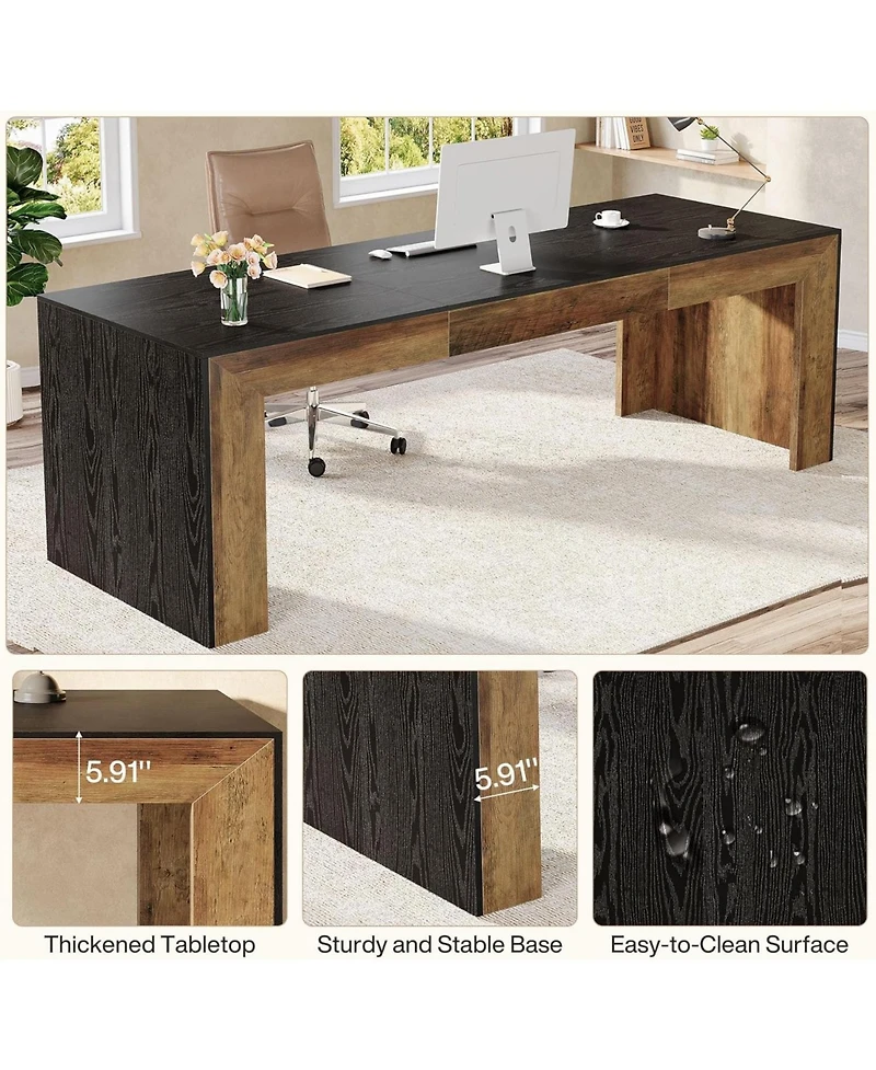 Tribesigns Long Computer Desk for 2 People, Farmhouse Executive with Wooden Desktop and Legs, Heavy Duty