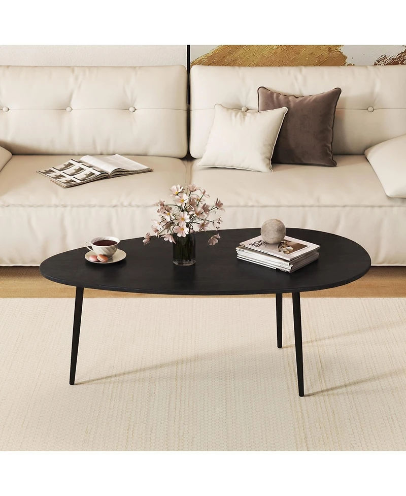 Slickblue Oval Mid Century Coffee Table with Metal Frame for Living Room Center