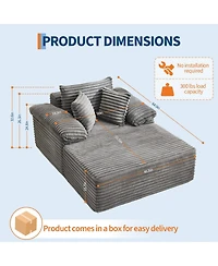 homfan 64.9inch Oversized Corduroy Chaise Lounge Sofa Bed, No-Assembly Sleeper with Pillows, 300LB Limit