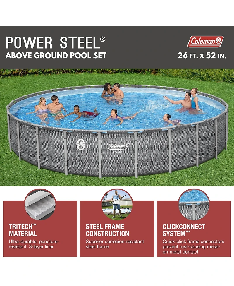 Coleman 26' x 52" Power Steel Frame Deluxe Series Above Ground Swimming Pool Set