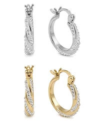 And Now This Crystal Swirl Hinged Hoop Duo Earrings