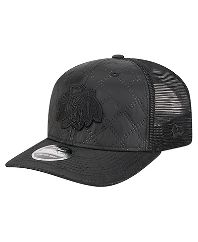 New Era Men's Black Chicago Blackhawks Quilted 9SEVENTY Adjustable Trucker Hat