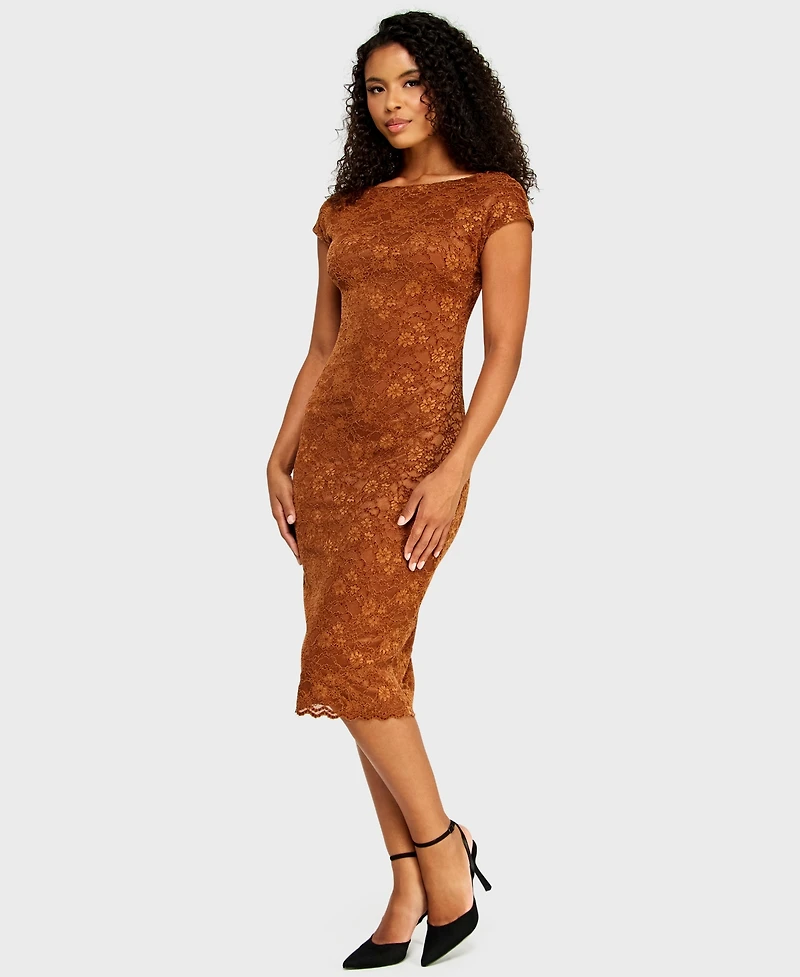 B Darlin Juniors' Boat Neck Chenille Lace Midi Dress