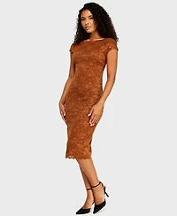B Darlin Juniors' Boat Neck Chenille Lace Midi Dress