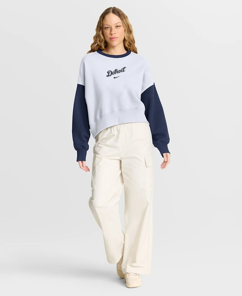Nike Women's White/Navy Detroit Tigers Oversized High Hip Fleece Sweatshirt
