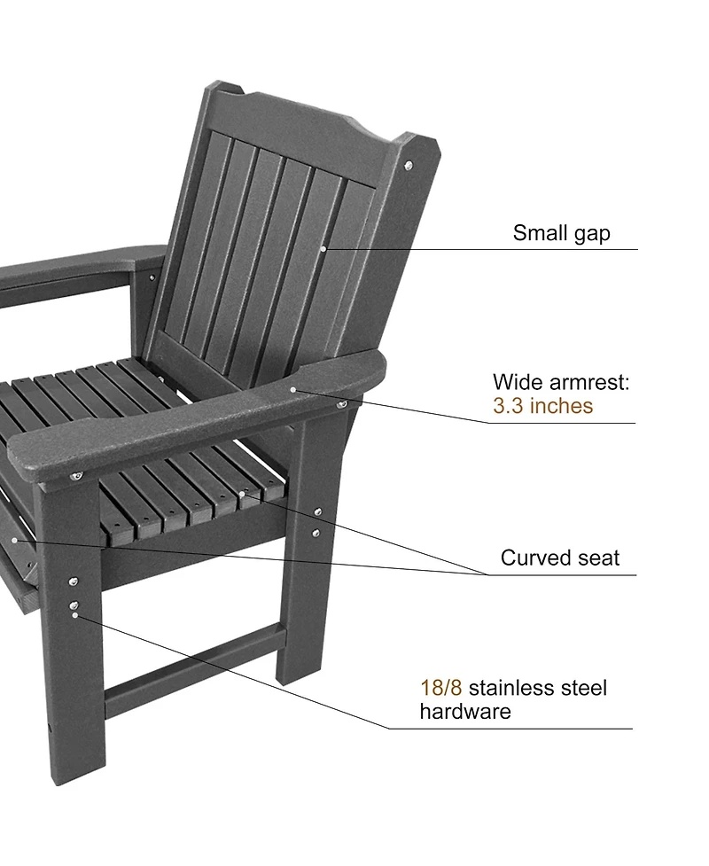 Hdpe All-Weather Outdoor Patio Dining Chair, Heavy-Duty Garden Backyard Armchair with Stainless Steel Hardware, Grey