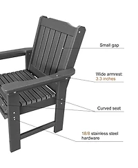 Hdpe All-Weather Outdoor Patio Dining Chair, Heavy-Duty Garden Backyard Armchair with Stainless Steel Hardware, Grey