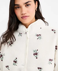 Planet Gold Juniors' Floral Embroidered Zip-Front Fleece Jacket