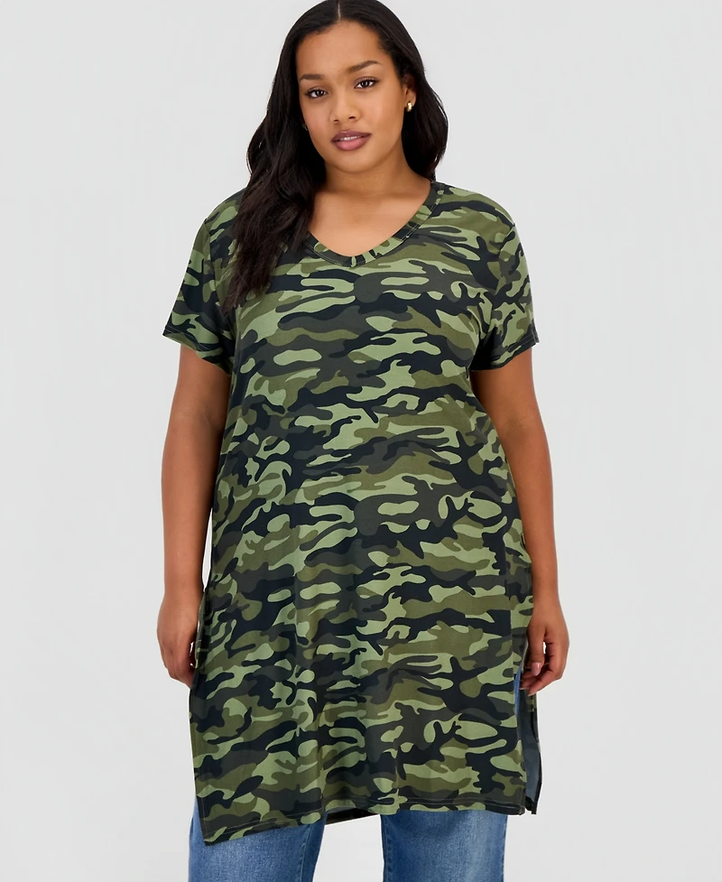 Full Circle Trends Trendy Plus Printed V-Neck Tunic