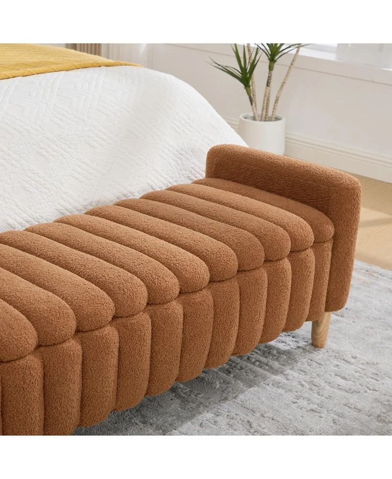 Rainsken 63.4"W Modern Upholstered End of Bed Bench, with Flip-Top Storag, Entryway Benches, Armrests and Solid Wood Legs, for Bedroom