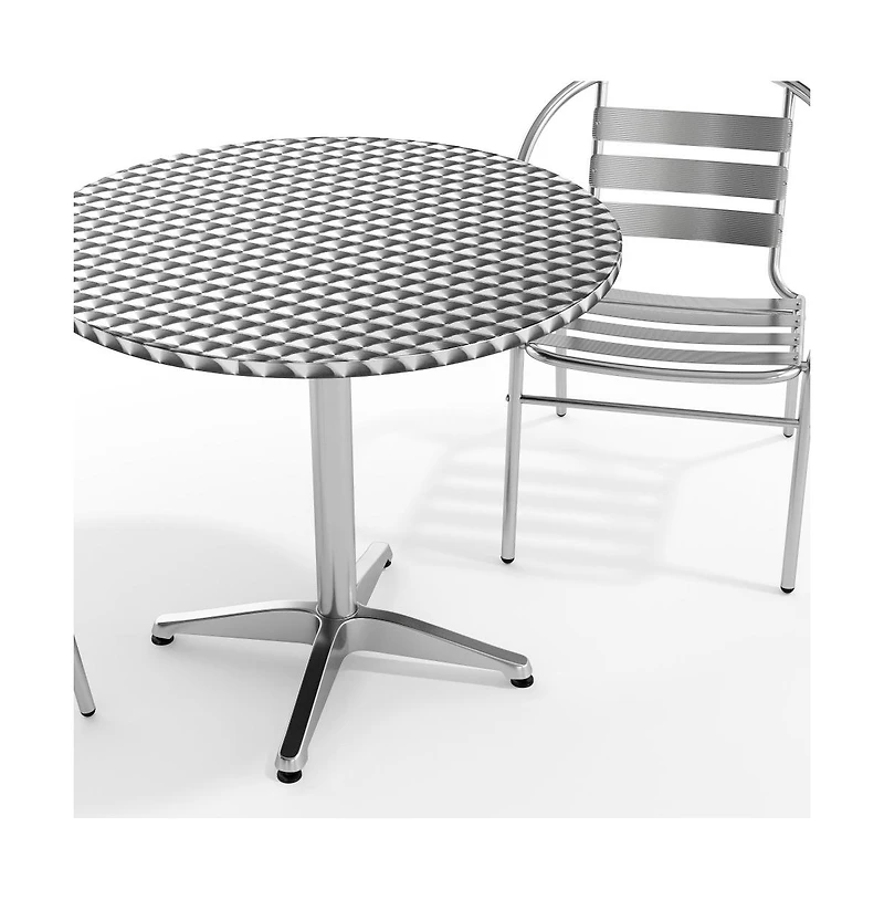 31.5'' Round Aluminum Indoor-Outdoor Table Set With 2 Slat Back Chairs