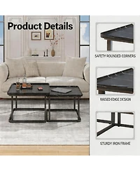 gaomon Square Nesting Coffee Table Set of 2, Wooden Side Tables with Raised Edge and Metal Legs, Space-Saving End for Living Room.