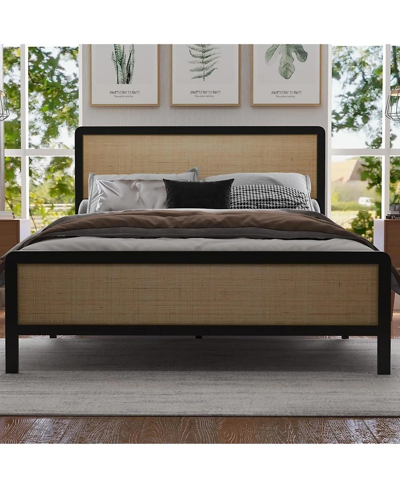gaomon Rattan Bed Frame with Headboard And Footboard