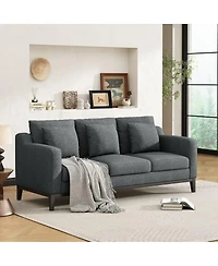 Maison Boucle 80.5'' Fabric Sofa, Modern 3 Seater Couch with Wood Legs, 3 Pillows
