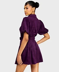 Alex & Sophia Juniors' Collared Neck Suede Belted Mini Dress