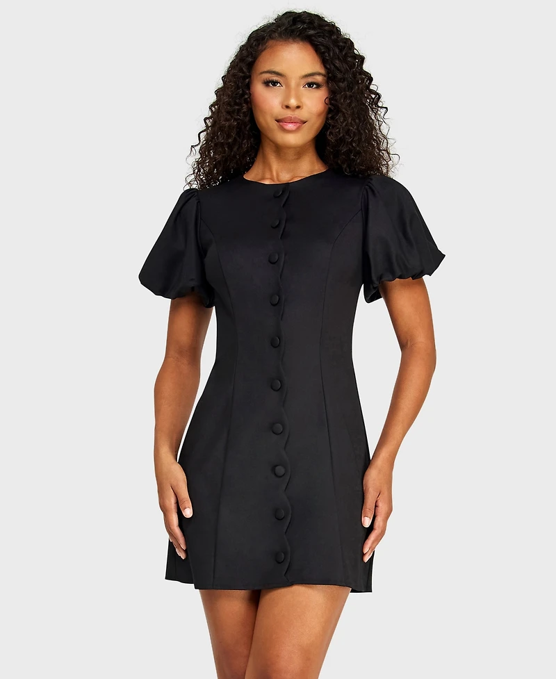 Alex & Sophia Juniors' Crewneck Scallop Button-Front Detail Mini Dress