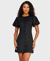 Alex & Sophia Juniors' Crewneck Scallop Button-Front Detail Mini Dress