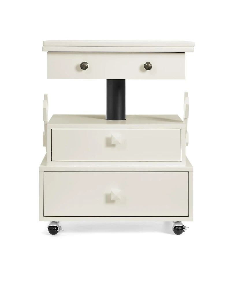 Streamdale High-Gloss Adjustable Rolling End Table with Charging Station and Storage