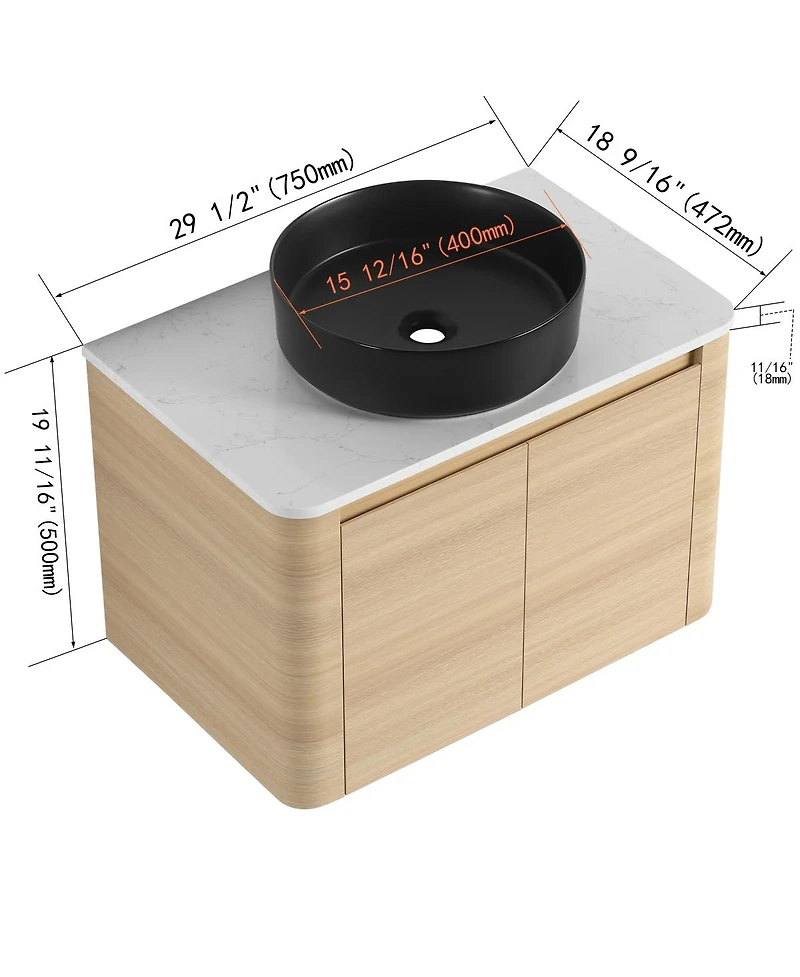 Sillysis Wall Mounted Modern Bathroom Vanity with Plywood Cabinet, Stone Countertop
