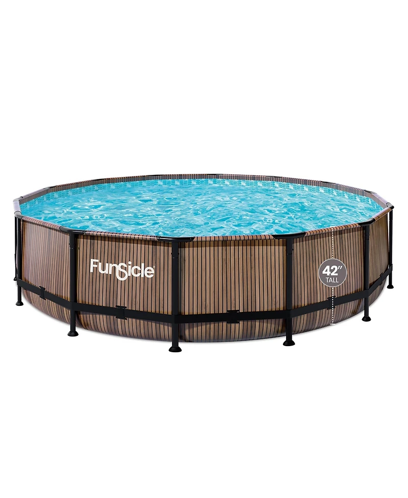 Funsicle 14' x 42" Oasis Round Outdoor Above Ground Swimming Pool, Natural Teak