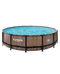 Funsicle 14' x 42" Oasis Round Outdoor Above Ground Swimming Pool, Natural Teak